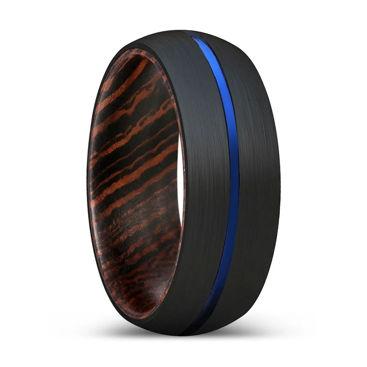 HUBS | Wenge Wood, Black Tungsten Ring, Blue Groove, Domed