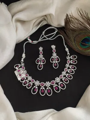 Hydro Ruby Colour Zircon Stones Simple Necklace Set