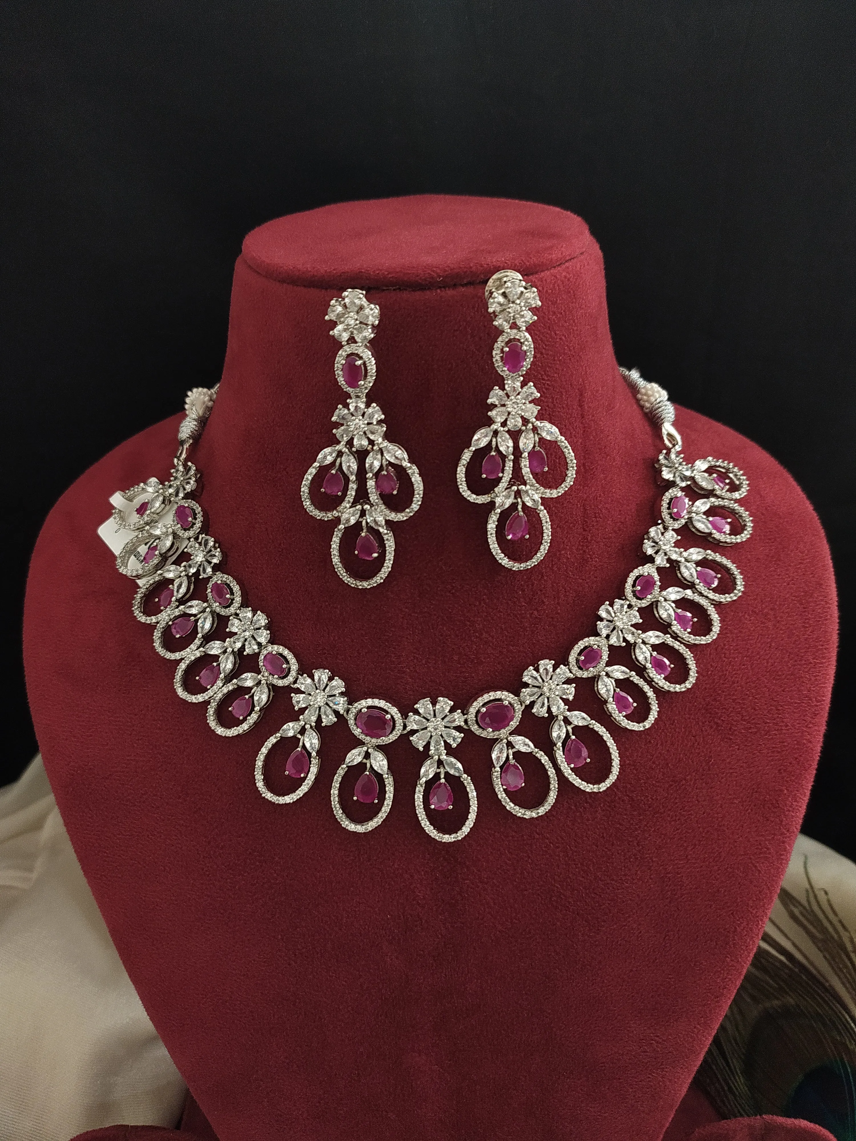 Hydro Ruby Colour Zircon Stones Simple Necklace Set