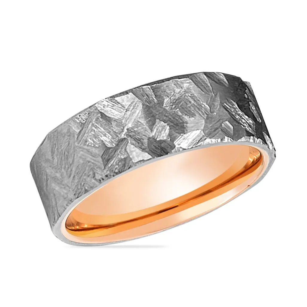 IGNITE | Rose Gold Ring, Silver Titanium Ring, Hammered, Flat