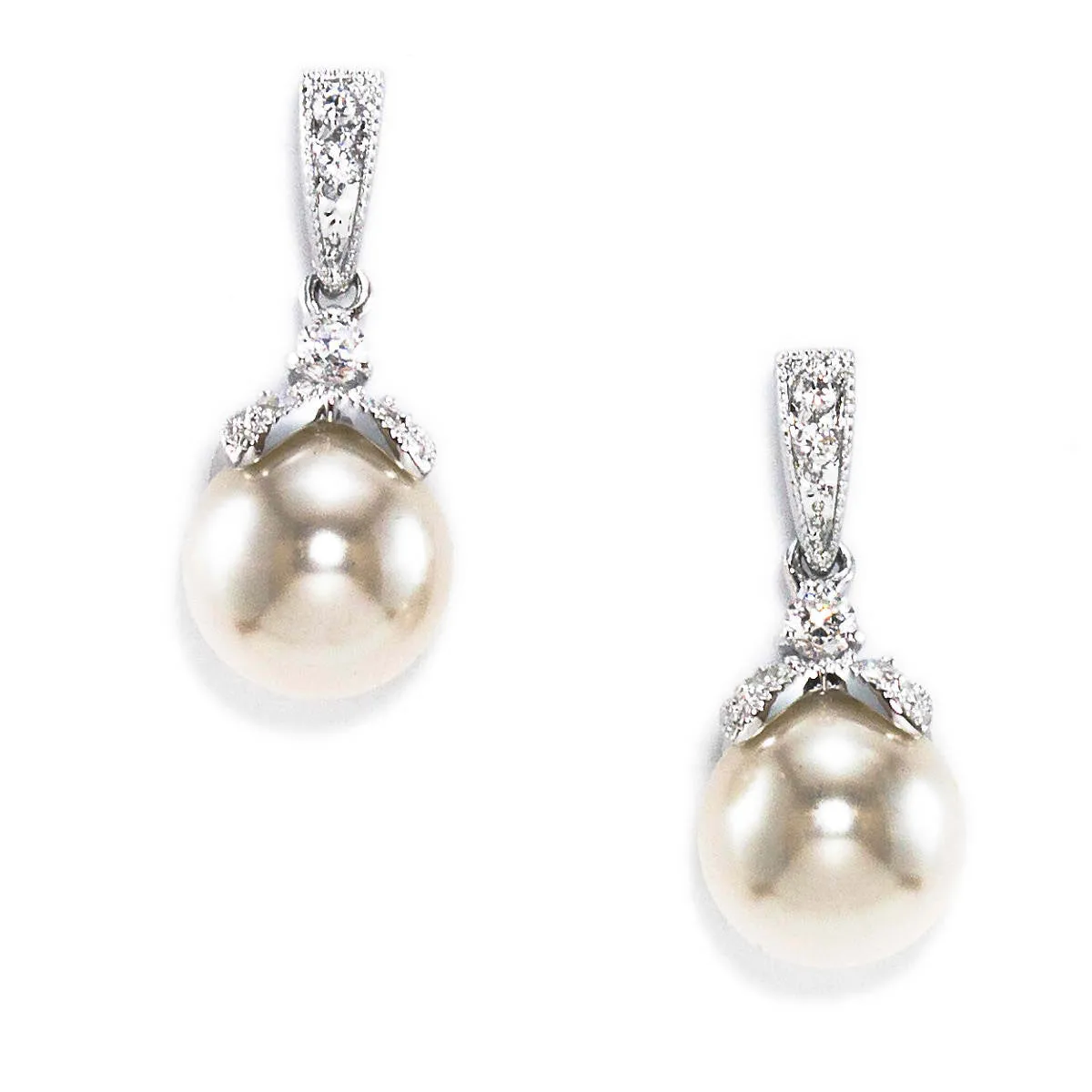 Kendyl Pave' Crystal and Freshwater Pearl Bridal Earring