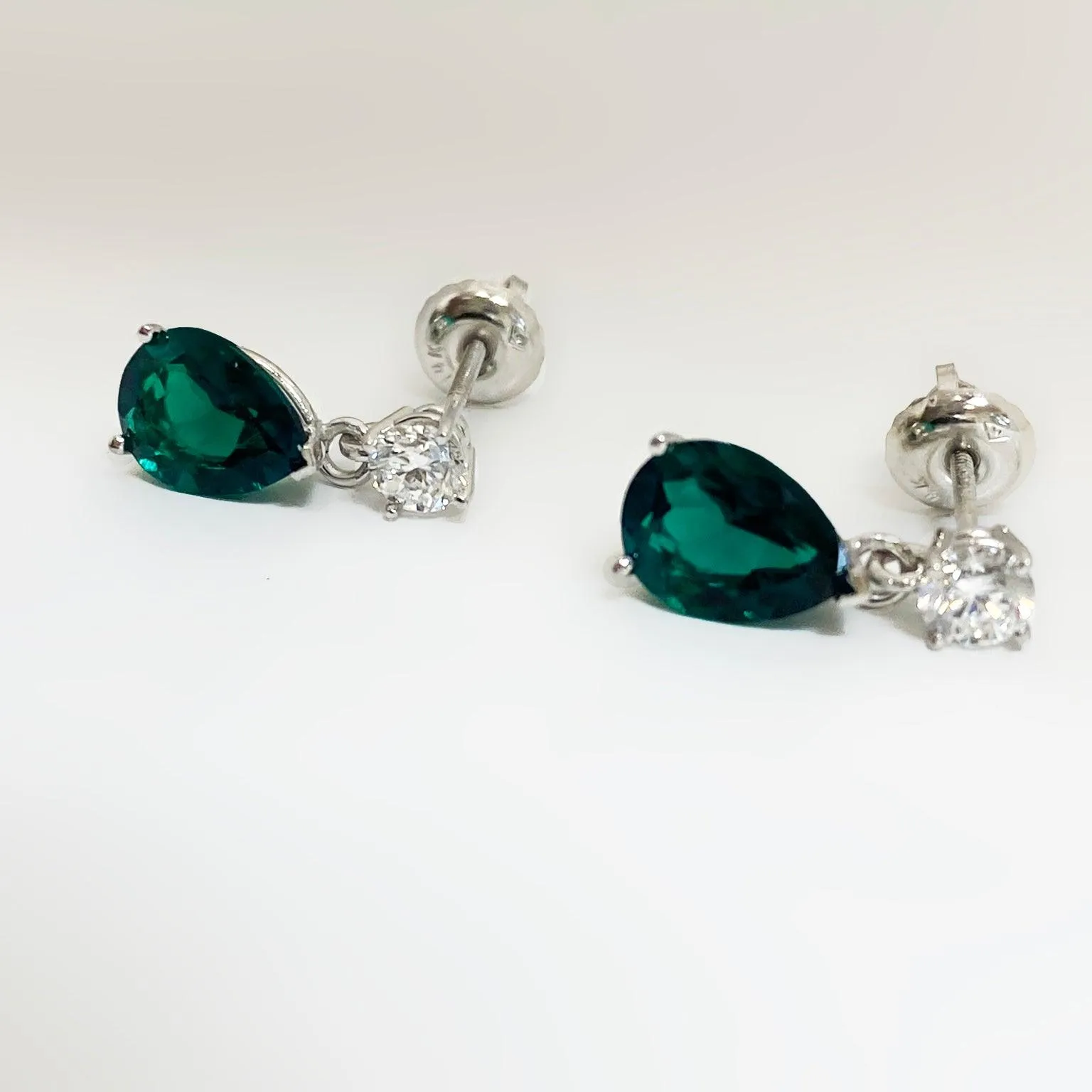 Lab Emerald and Diamond Teardrop Earrings