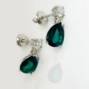 Lab Emerald and Diamond Teardrop Earrings