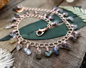 Labradorite beaded rose gold anklet