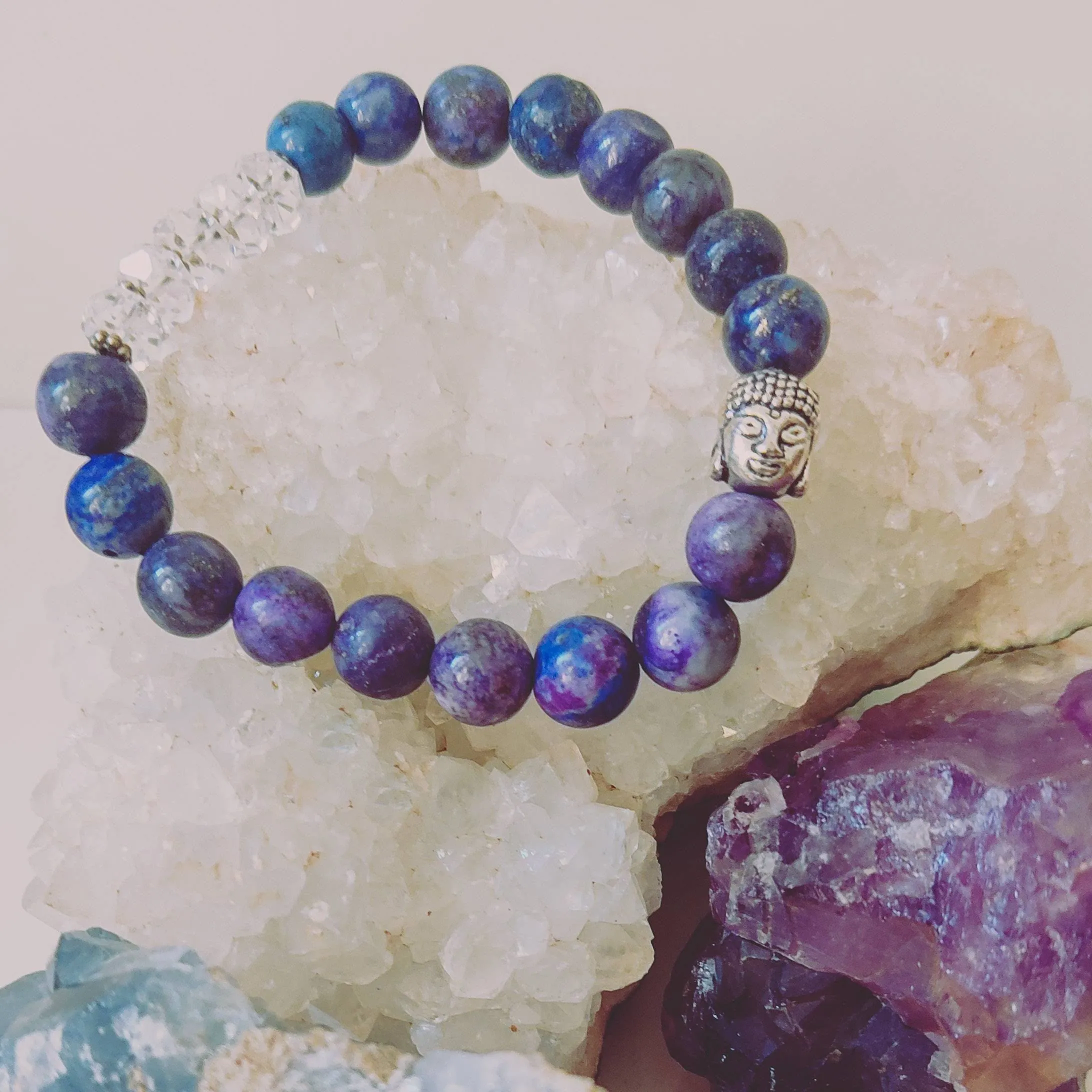 Lapis Lazuli Clear Quartz Buddha Bracelet