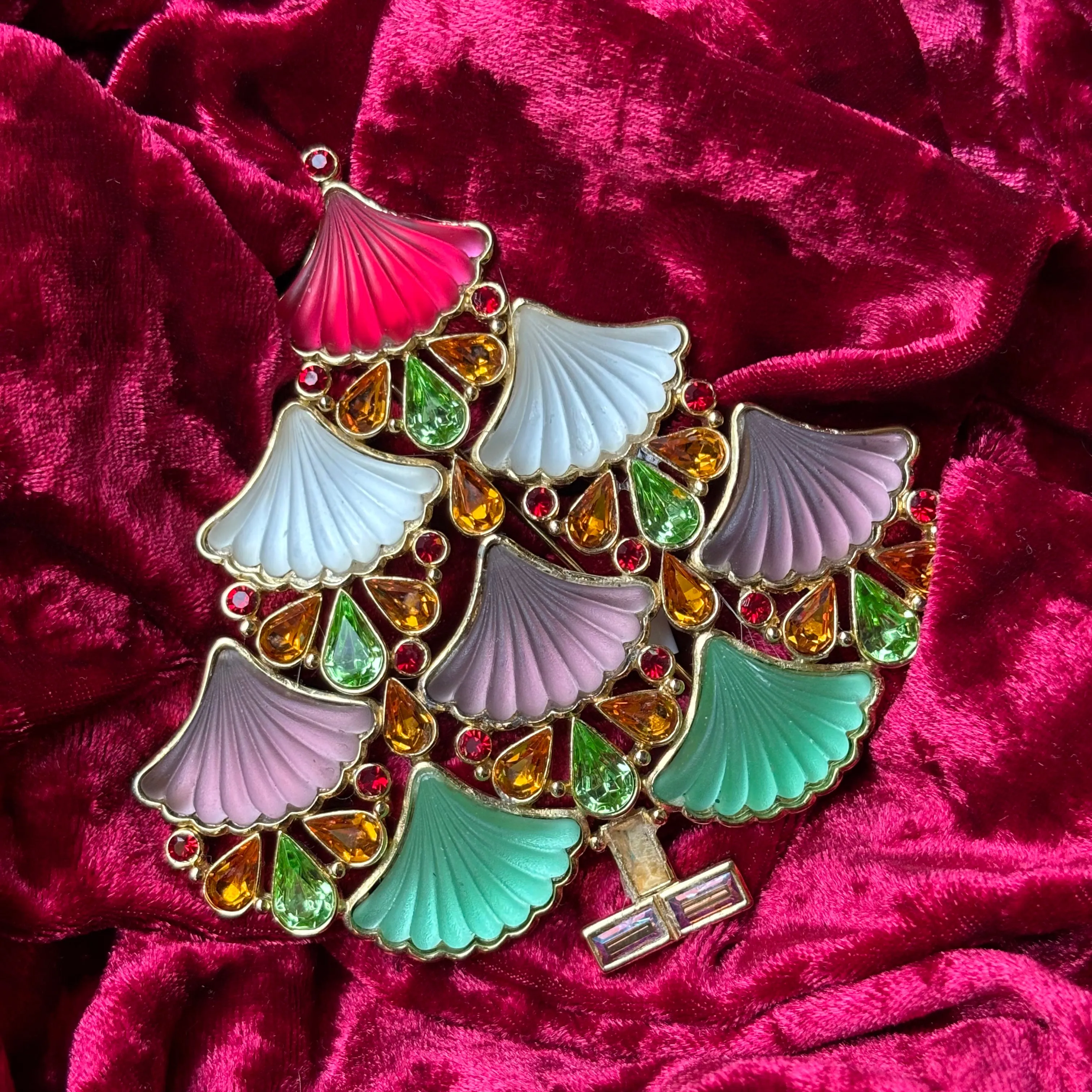 Large Cristobal London Christmas Tree multi coloured Brooch