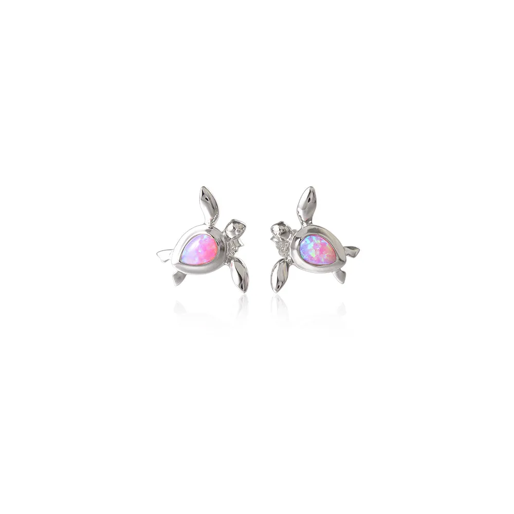 Life@Sea Genuine Sterling Silver & Synthetic Opal Sea Turtle Stud Earrings