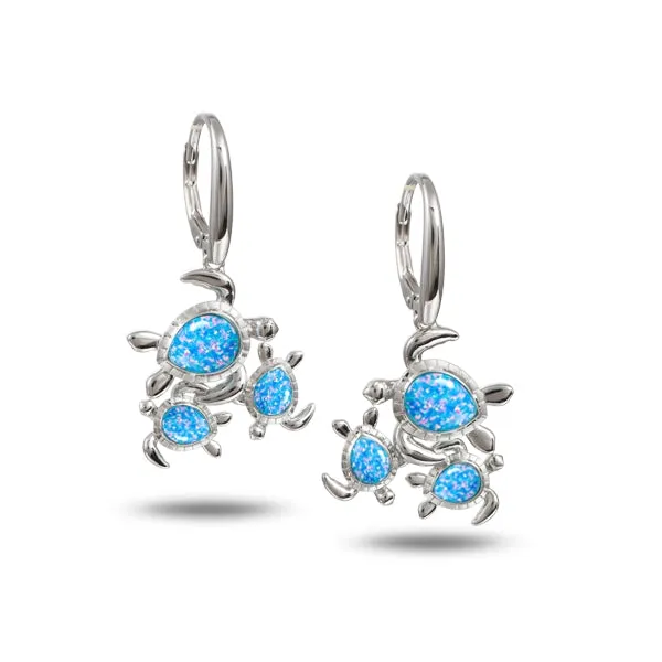 Life@Sea Genuine Sterling Silver and Synthetic Opal/Larimar Triple Sea Turtle Dangle Earrings