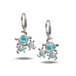 Life@Sea Genuine Sterling Silver and Synthetic Opal/Larimar Triple Sea Turtle Dangle Earrings