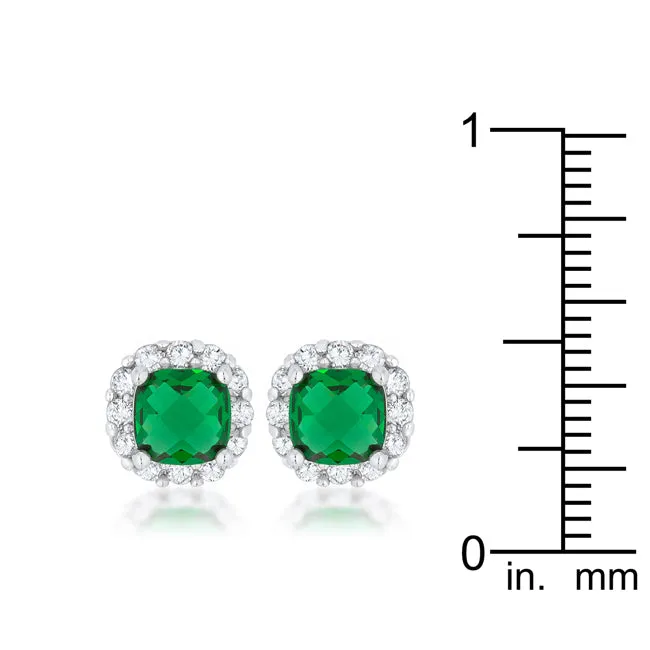 Liz Emerald Cushion Halo Stud Earrings | 2ct