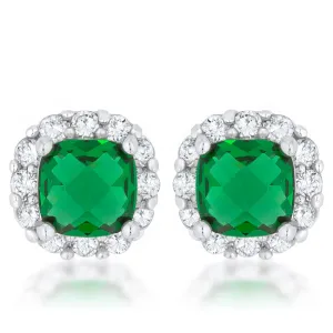 Liz Emerald Cushion Halo Stud Earrings | 2ct