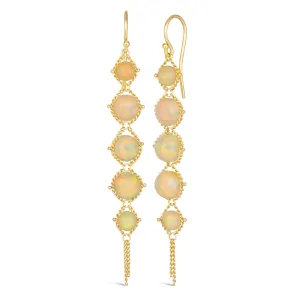 Long Textile Earrings in Faceted Opal