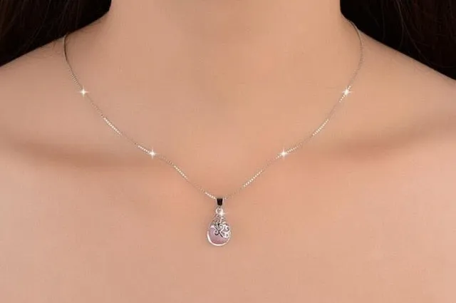 Love Angle Water drop Moonlight Silver Necklace