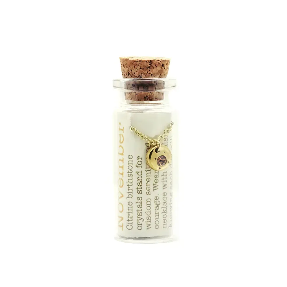 Lucky Feather Birthstone Bottle Necklace: November