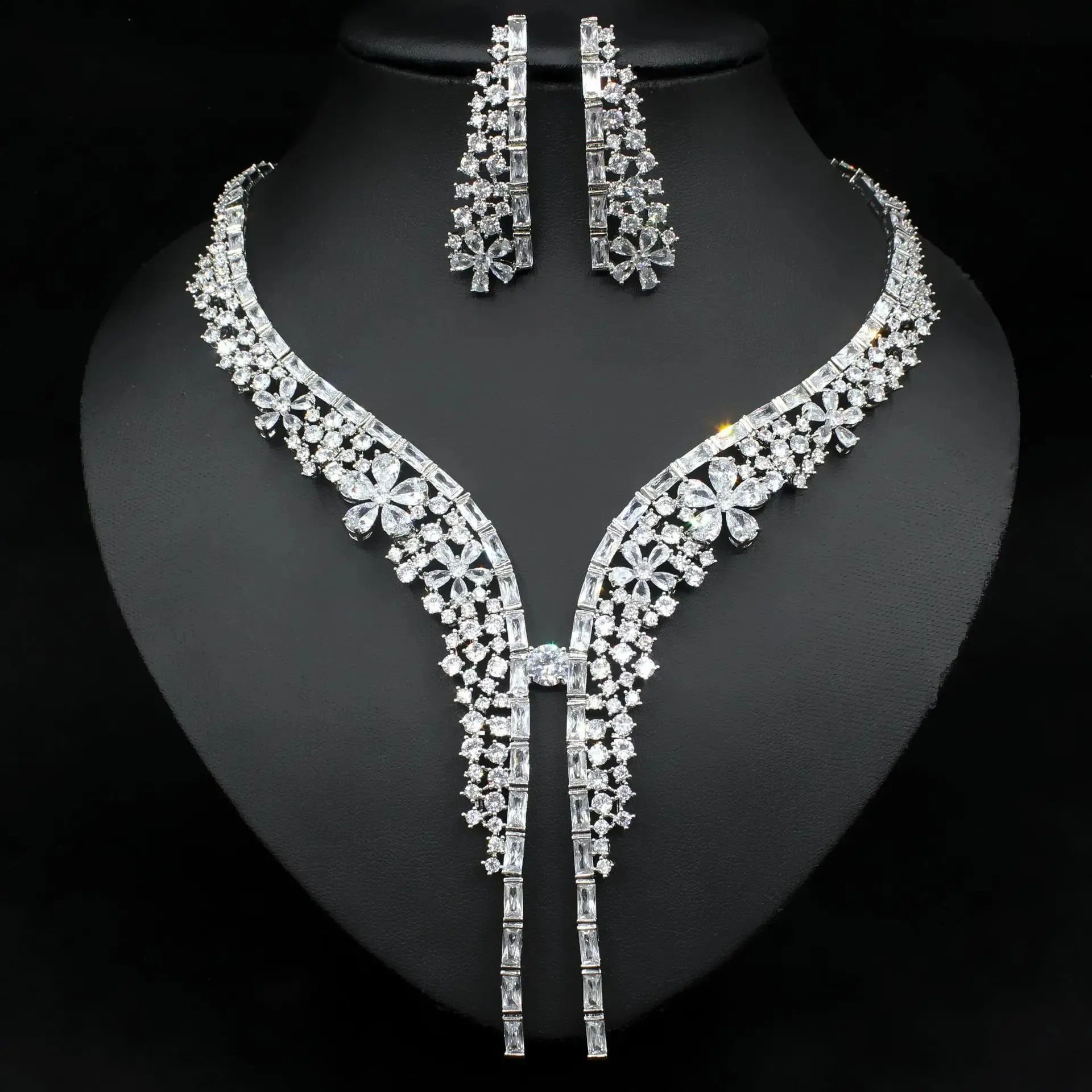 Luxuriously Decadent Cubic Zircon Necklace and Earring Set