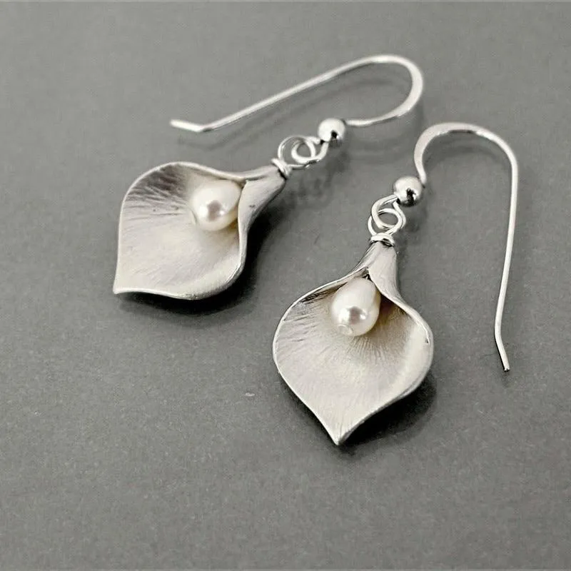 Metal Leaf Drop Gold Silver Color Heart Geometric Irregular Pearl Earrings