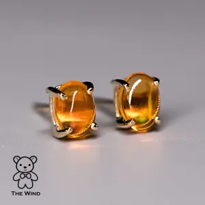 Mexican Fire Opal Stud Earrings in 14K Yellow Gold