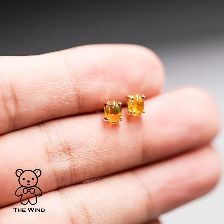 Mexican Fire Opal Stud Earrings in 14K Yellow Gold