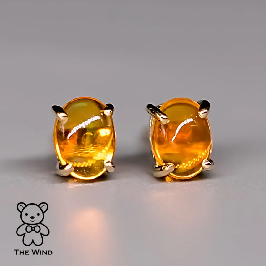 Mexican Fire Opal Stud Earrings in 14K Yellow Gold