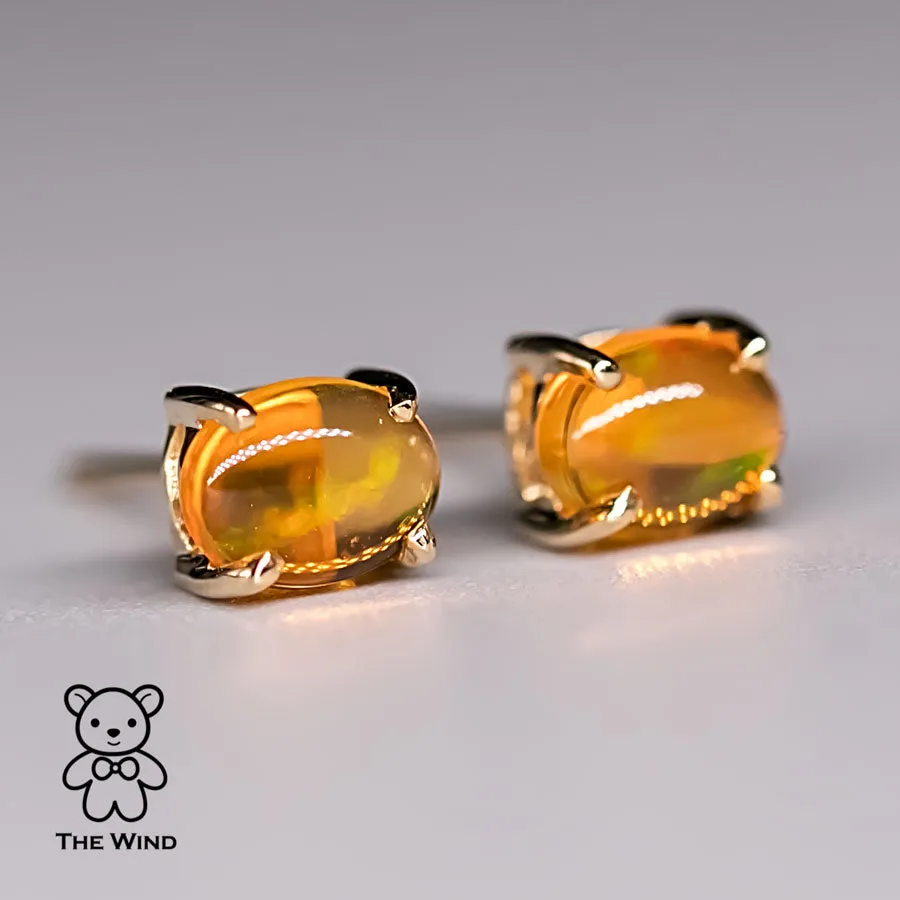 Mexican Fire Opal Stud Earrings in 14K Yellow Gold