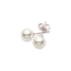 Mikimoto 18K White Gold Cultured White Pearl Stud Earrings