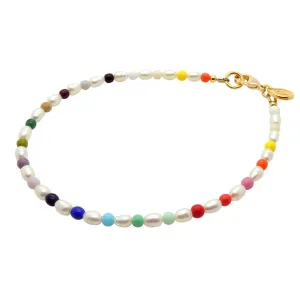 Mini Rice Freshwater Pearl Rainbow Bead Anklet