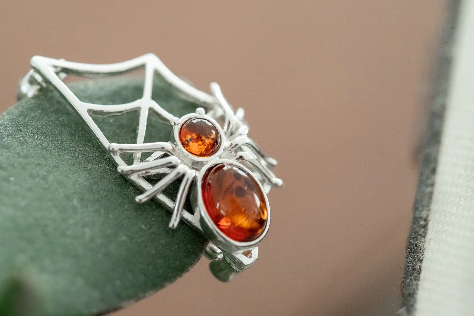 Minimal Amber Spider Web Brooch