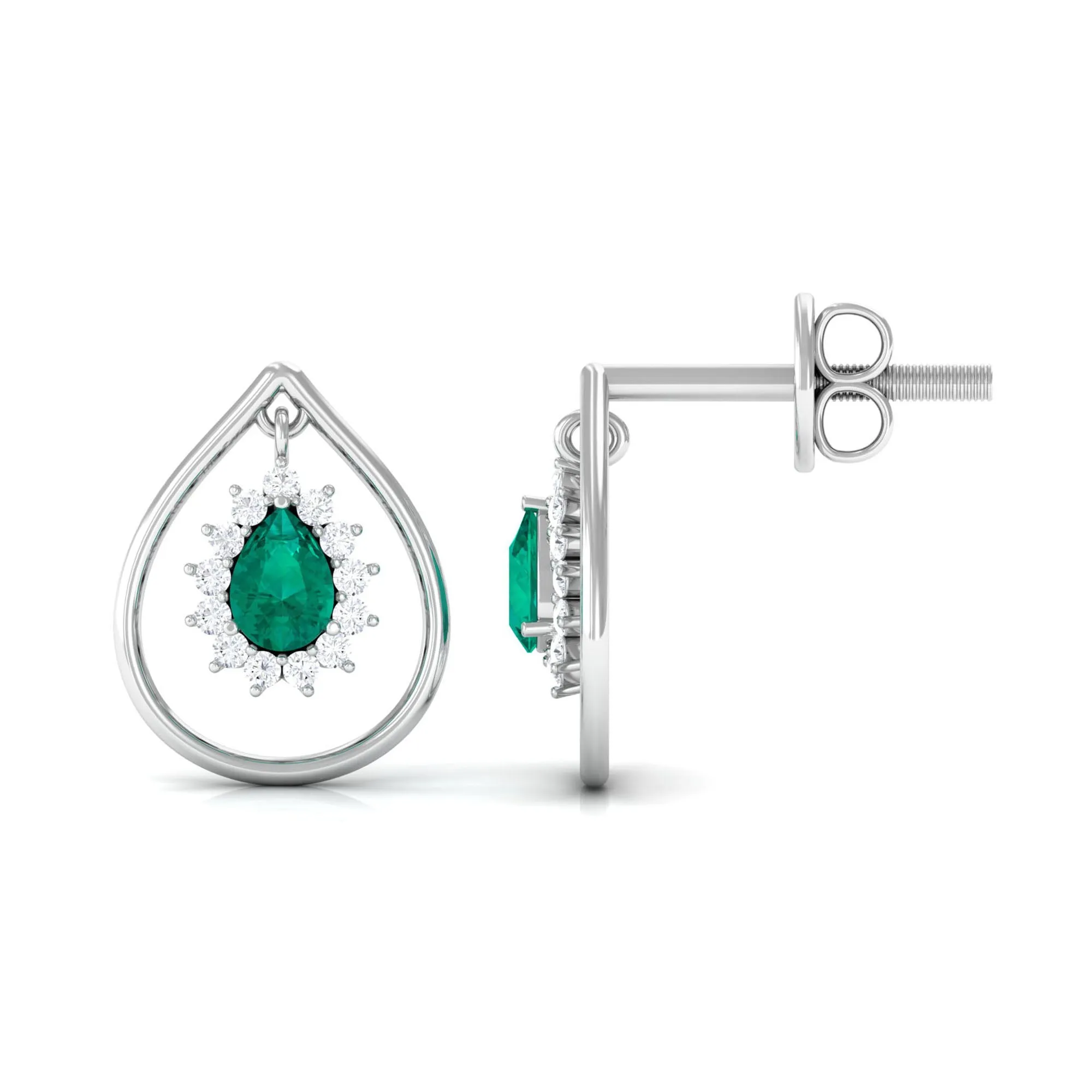 Minimal Emerald and Diamond Teardrop Earrings