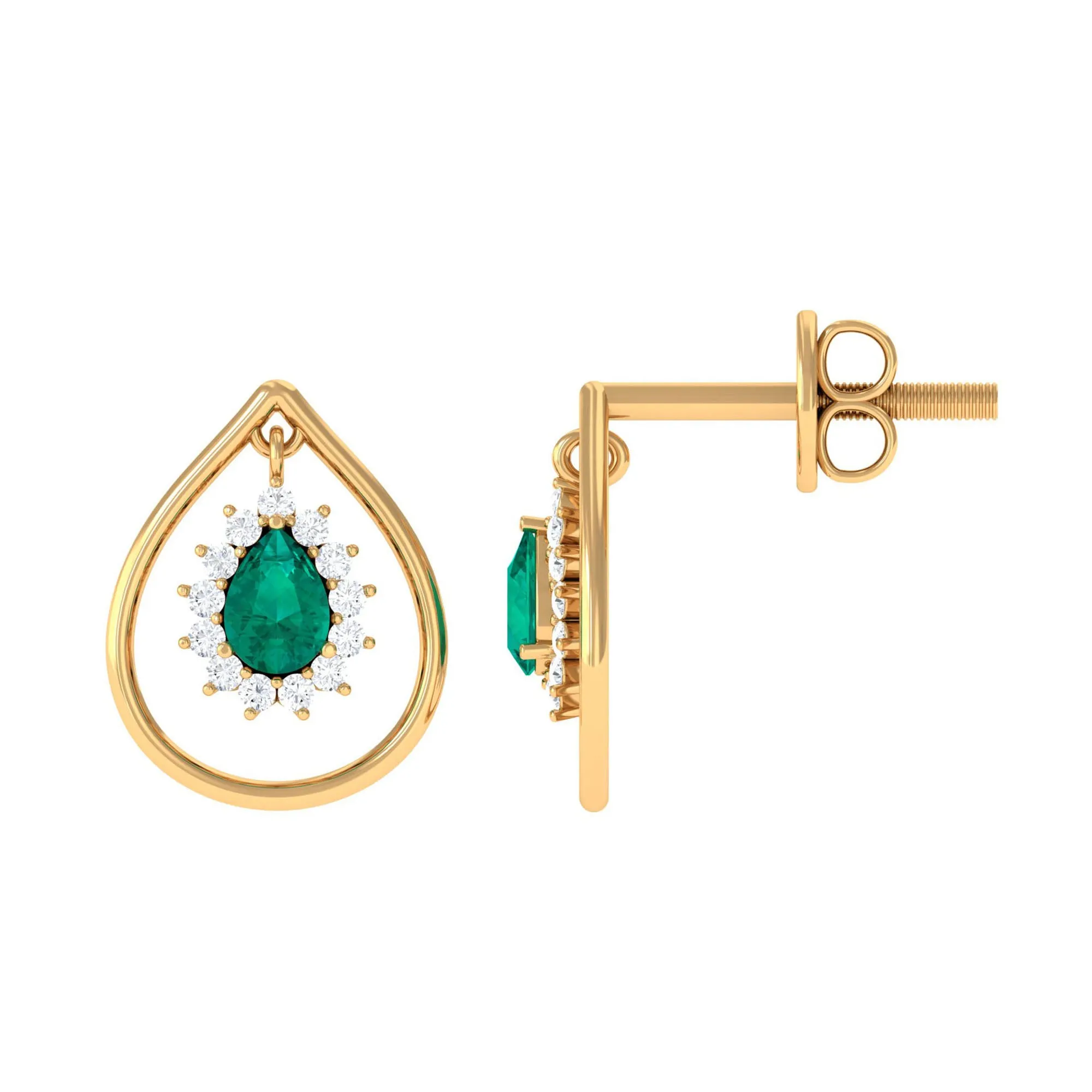 Minimal Emerald and Diamond Teardrop Earrings