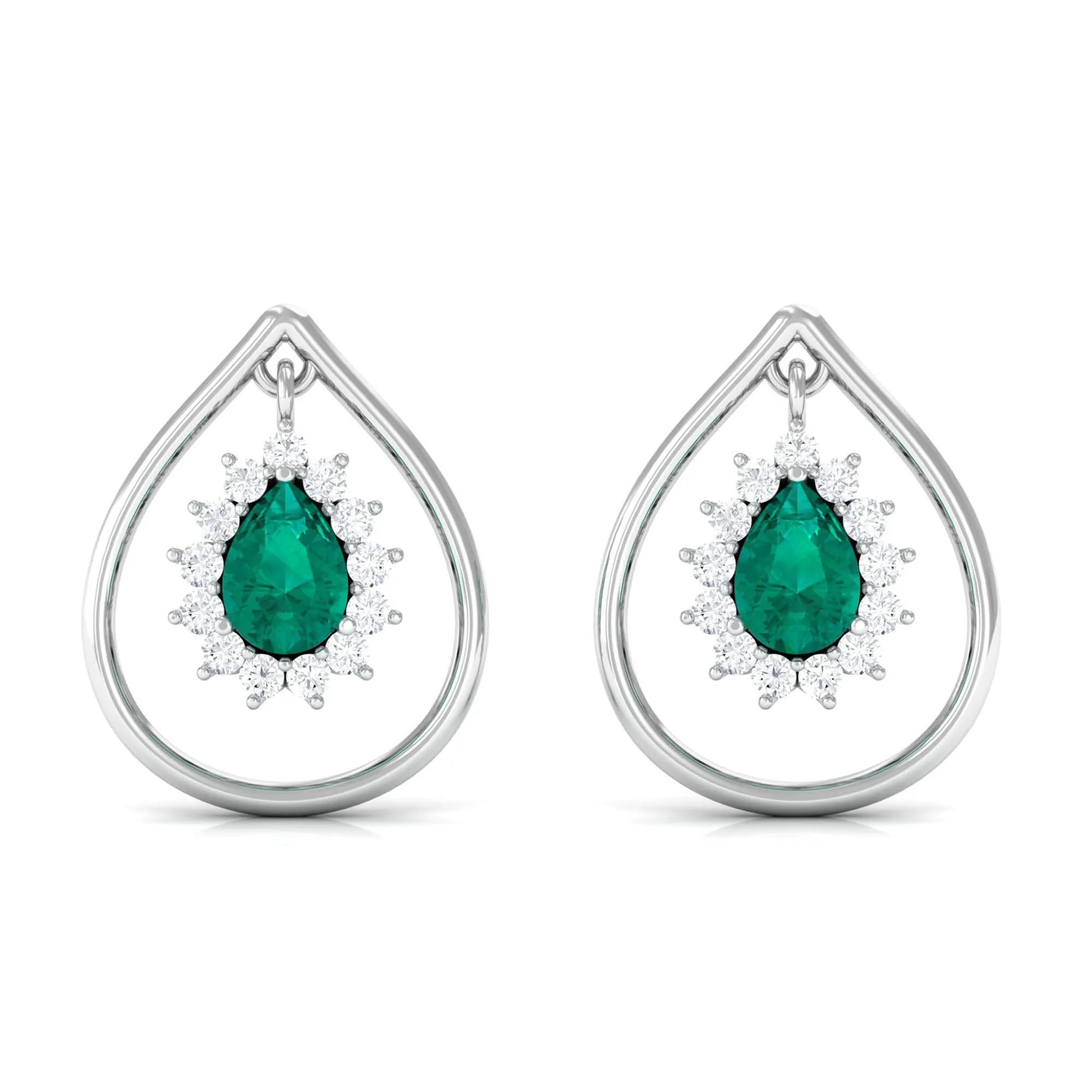 Minimal Emerald and Diamond Teardrop Earrings