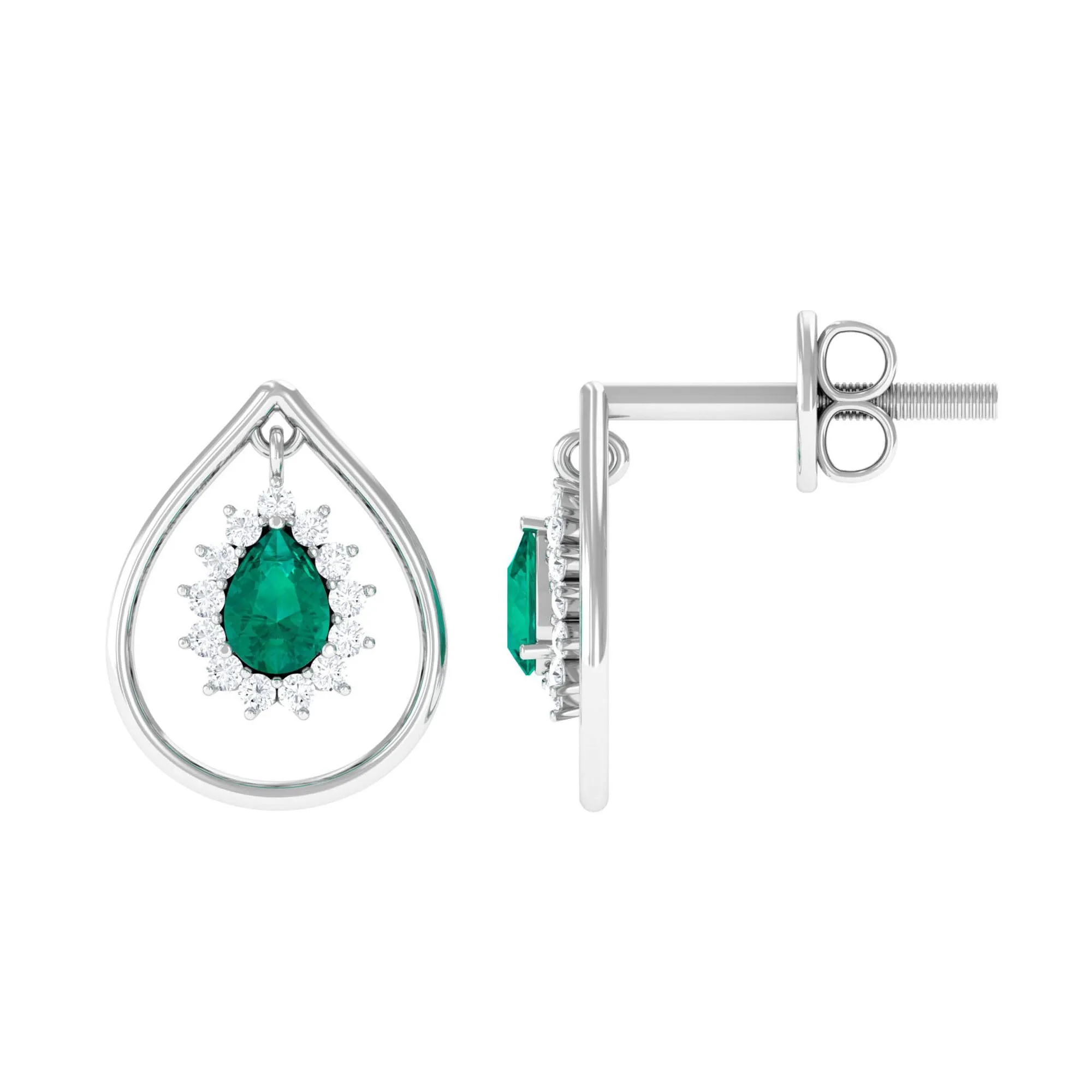 Minimal Emerald and Diamond Teardrop Earrings