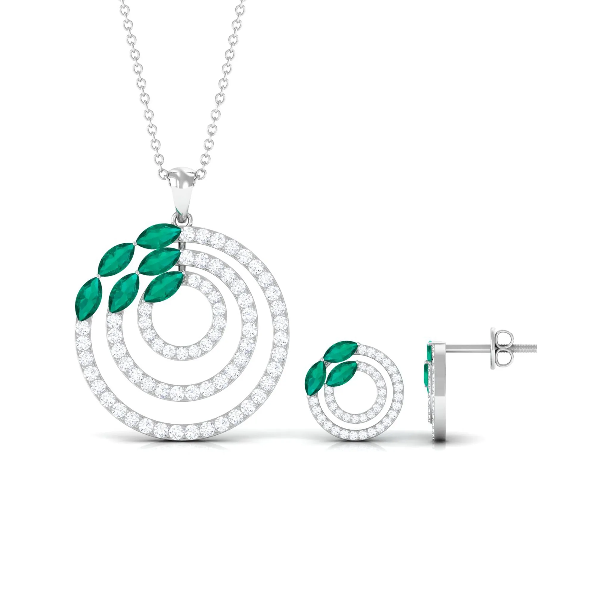 Natural Emerald and Moissanite Cocktail jewelry Set in Gold