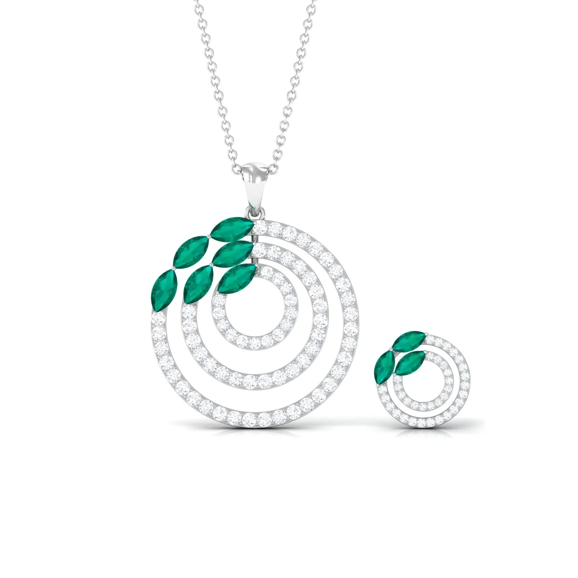 Natural Emerald and Moissanite Cocktail jewelry Set in Gold