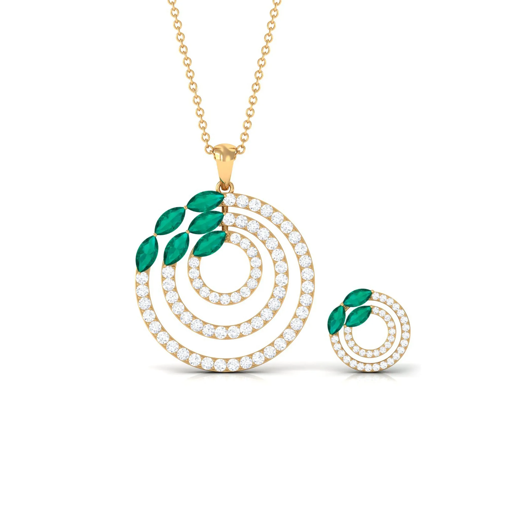 Natural Emerald and Moissanite Cocktail jewelry Set in Gold