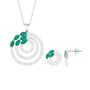 Natural Emerald and Moissanite Cocktail jewelry Set in Gold