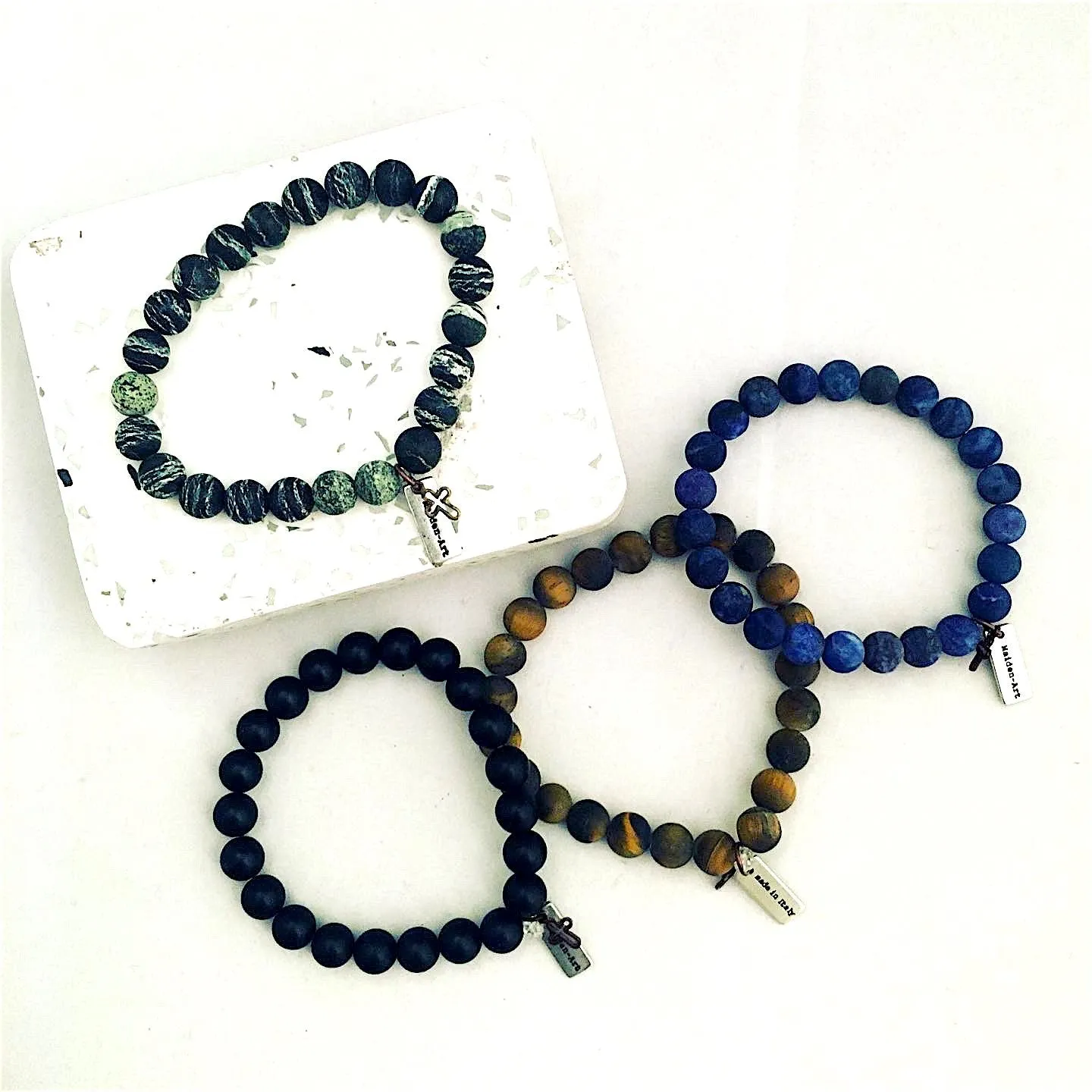 Natural Stones Beaded Elastic Bracelets, Beaded Mens Bracelets and