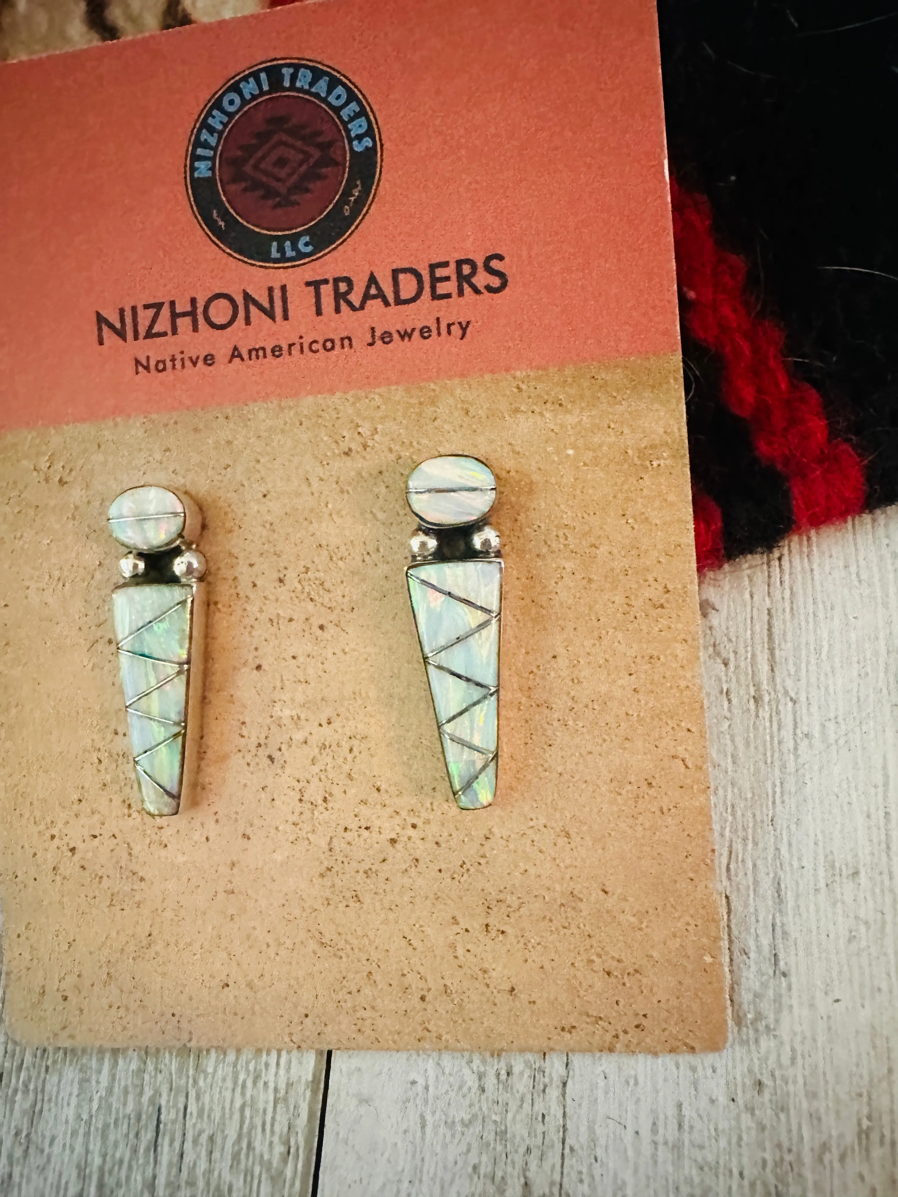 Navajo Opal & Sterling Silver Inlay Dangle Earrings