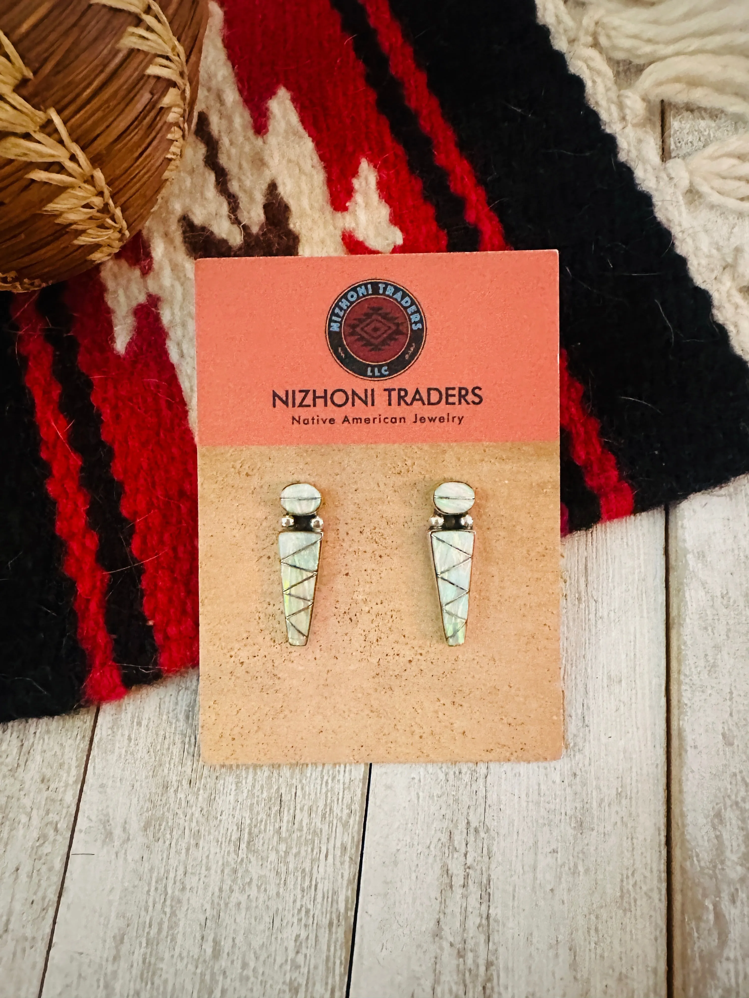 Navajo Opal & Sterling Silver Inlay Dangle Earrings