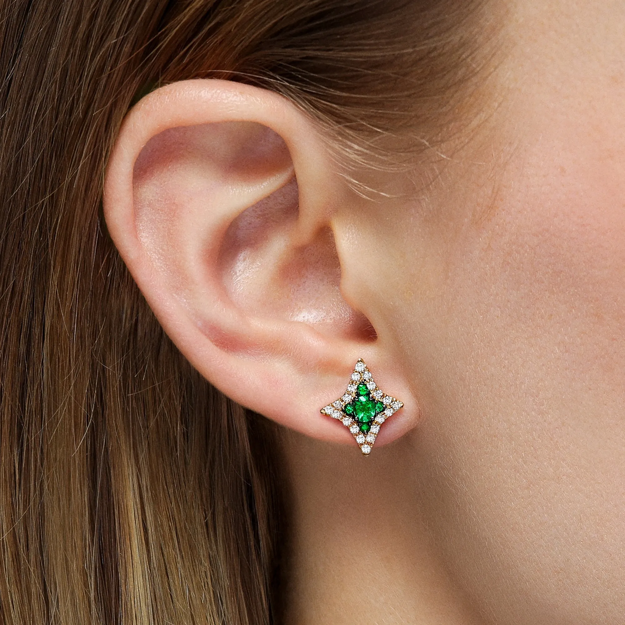 Notte Emerald and Diamond Stud Earrings