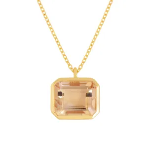 Octagon Citrine Solitaire Silver Necklace