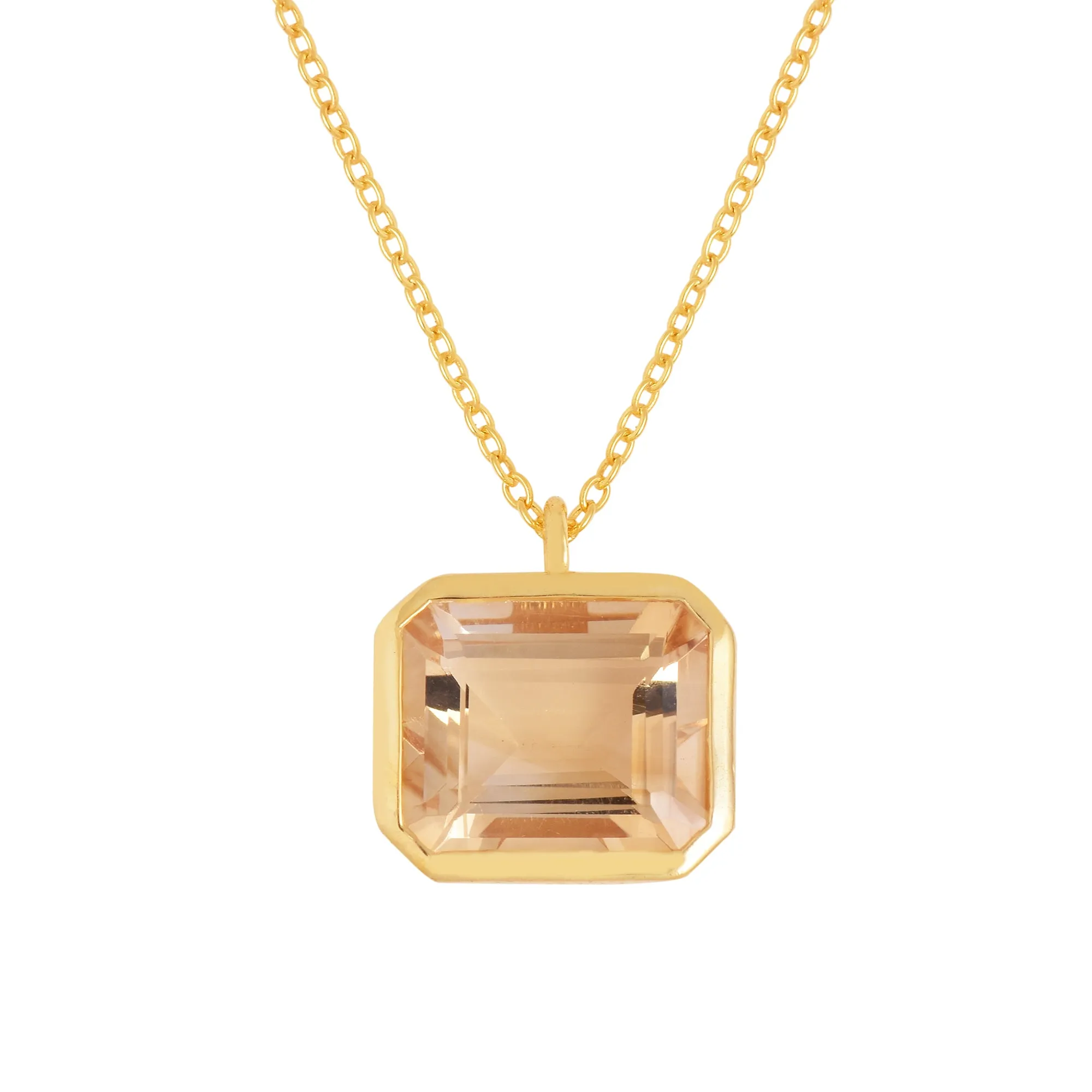 Octagon Citrine Solitaire Silver Necklace