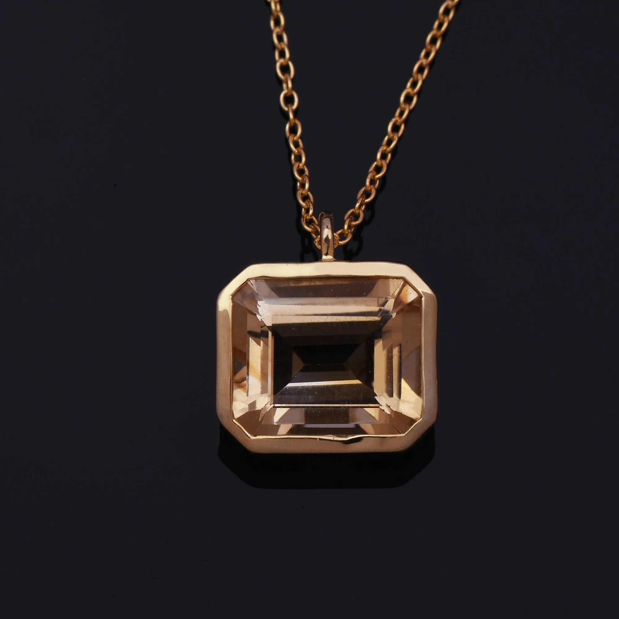 Octagon Citrine Solitaire Silver Necklace