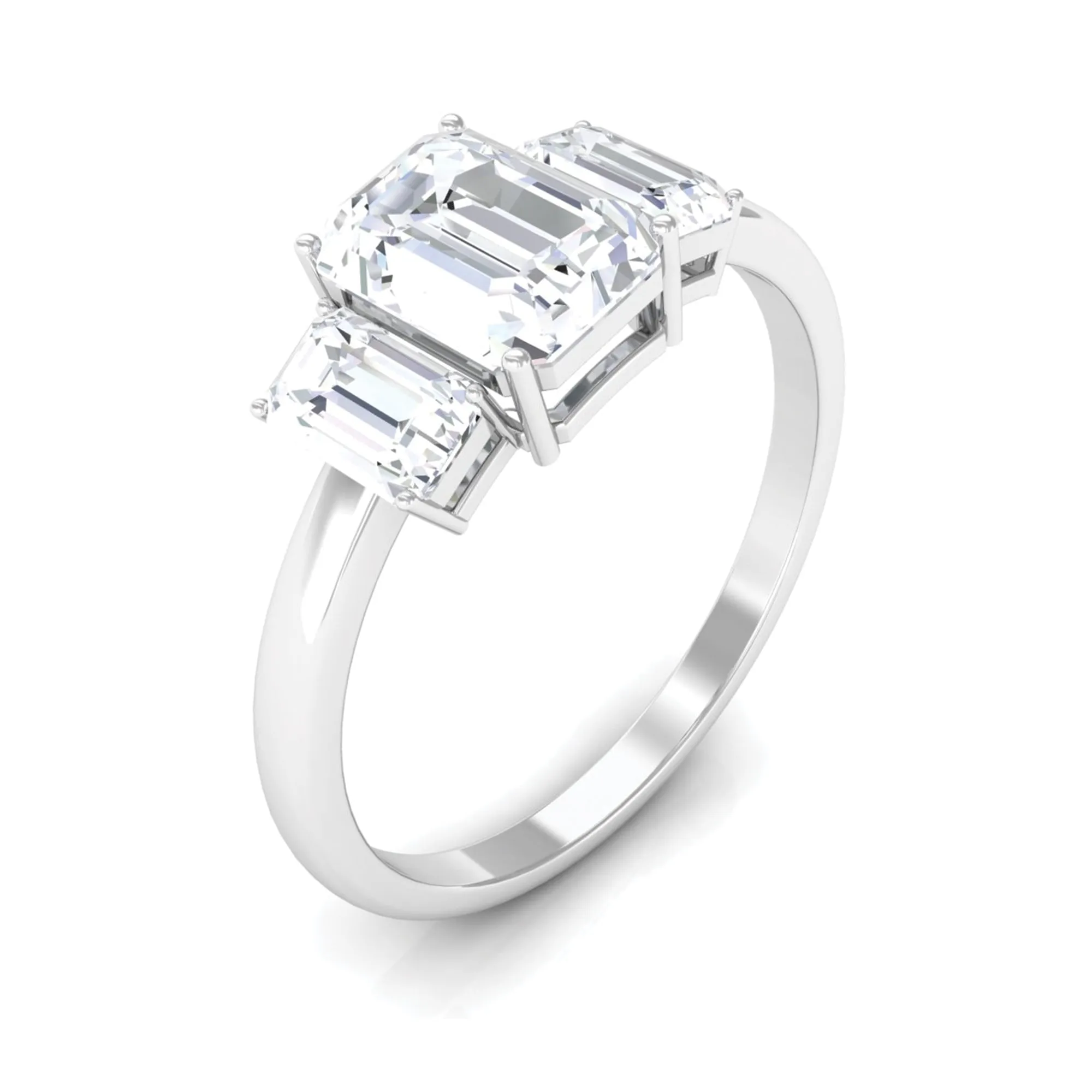 Octagon Shape Cubic Zirconia Three Stone Ring