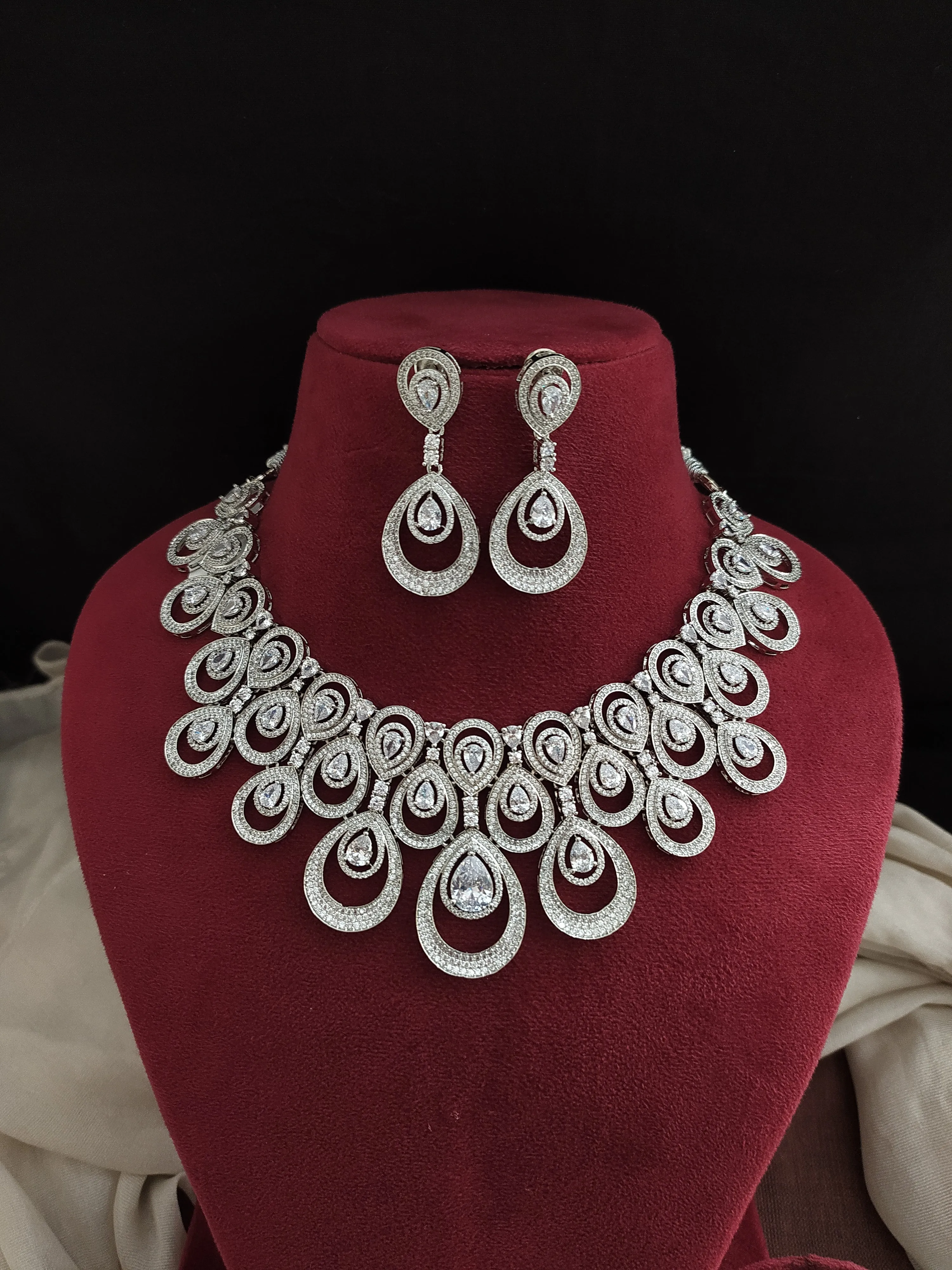 Opulent Opals Rhodium-Plated Zircon Necklace Set