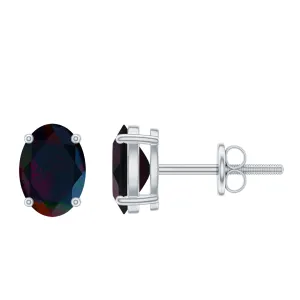 Oval Cut Black Opal Solitaire Stud Earrings in 4 Prong Setting