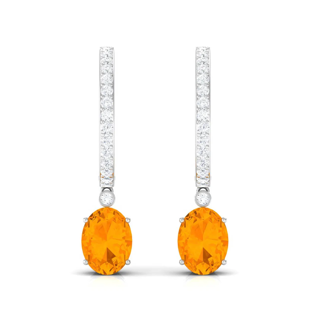 Oval Fire Opal Hinged Hoop Drop Earrings with Diamond