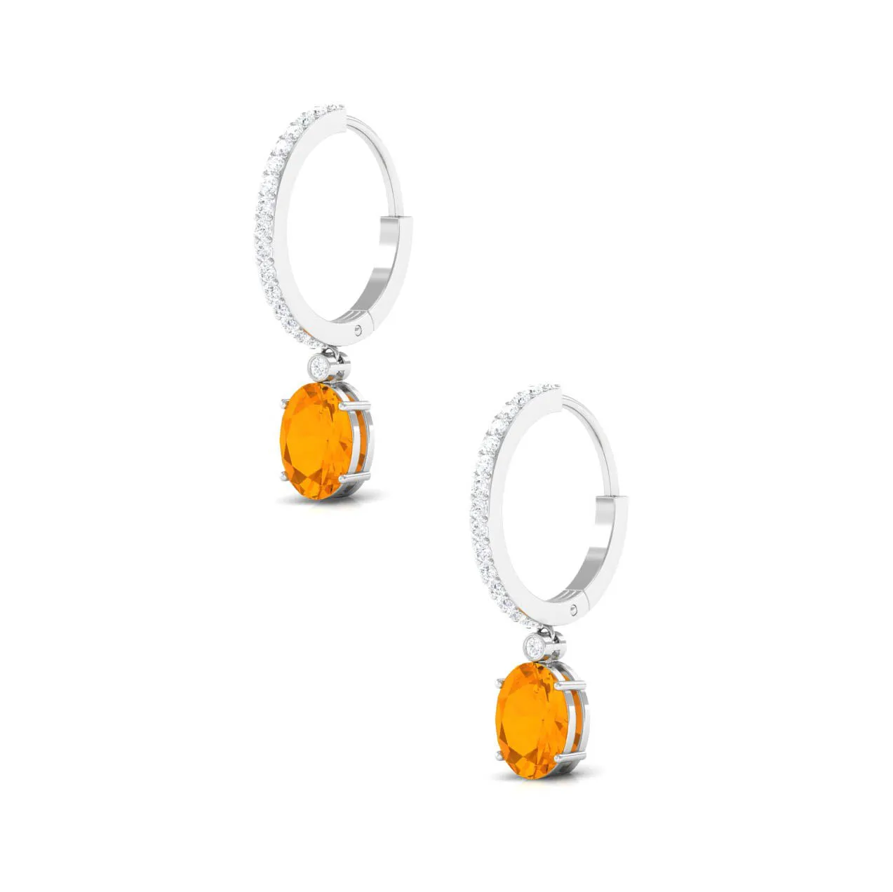 Oval Fire Opal Hinged Hoop Drop Earrings with Diamond