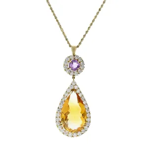 Pear Shape Citrine, Amethyst and Diamond Pendant