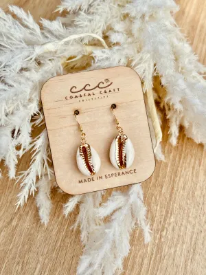 Pearl Cowrie Shell Gold Rim Drop Earring