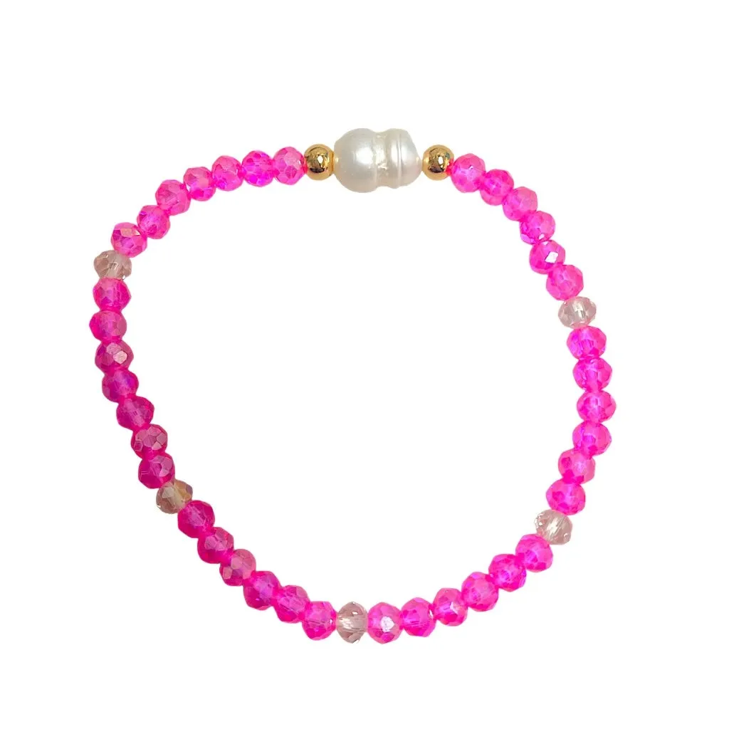 Pink Hibiscus Crystal Stretch Bracelet